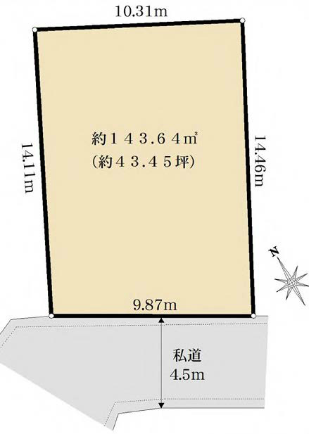 多磨霊園の土地。府中市清水が丘3丁目g-22706の地形図です。