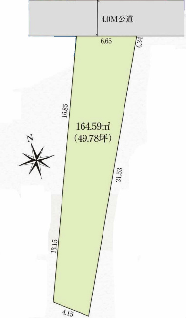 中河原の土地。府中市四谷3丁目g-22803の地形図です。