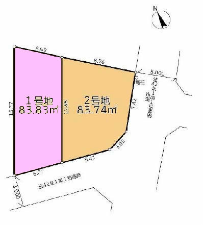 中河原の土地。府中市四谷3丁目g-22966の地形図です。