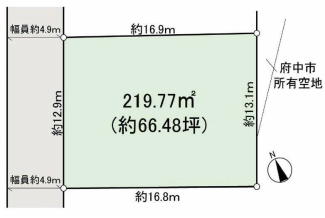 中河原の土地。府中市四谷３丁目g-22975の地形図です。
