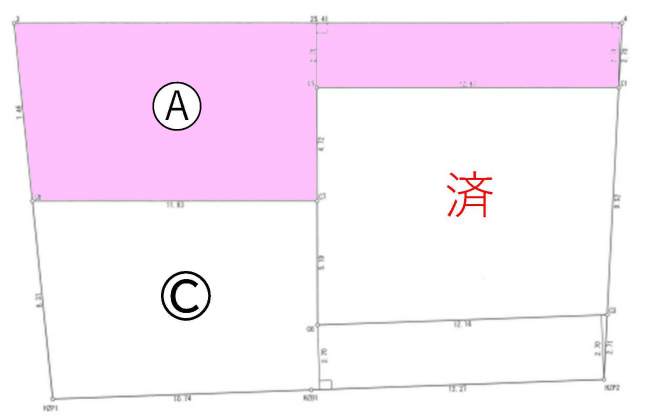中河原の土地。府中市四谷3丁目g-23272の地形図です。
