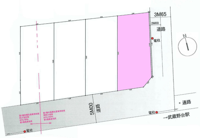 武蔵野台の土地。府中市白糸台4丁目g-23325の地形図です。