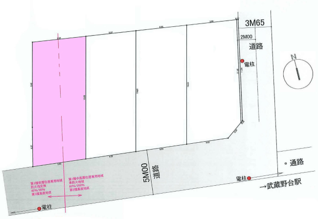 武蔵野台の土地。府中市白糸台4丁目g-23328の地形図です。