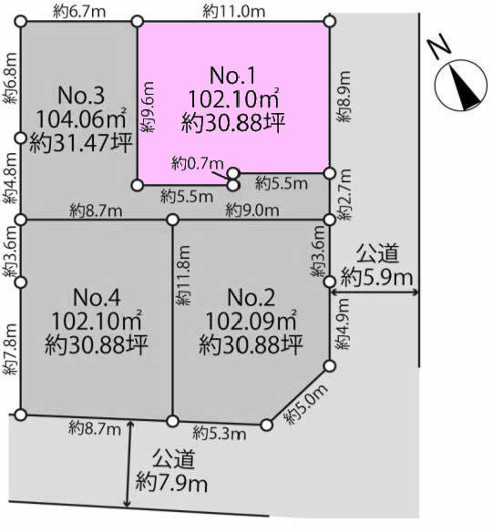 中河原の土地。府中市四谷3丁目g-23386の地形図です。