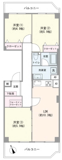 ニューライフマンション武蔵野台B棟間取り